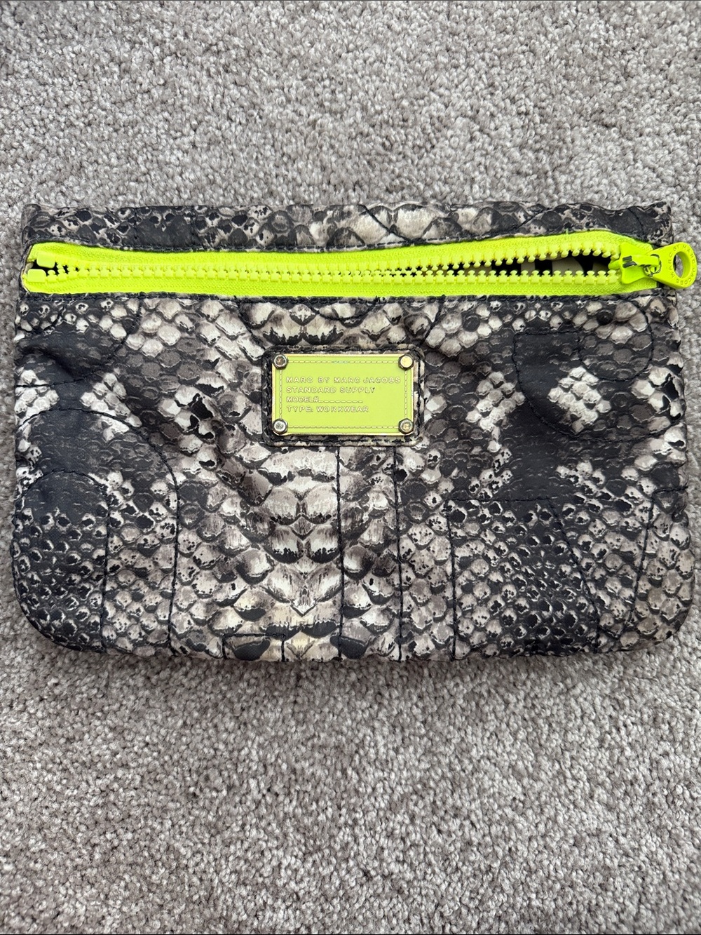 Marc by Marc Jacobs Neon Yellow Trim Snake-Print Pouch
